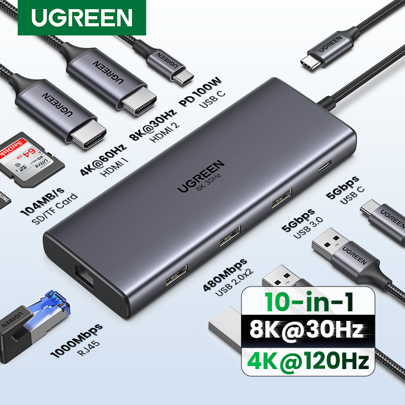 Usb Hub Gaming - UGREEN Dual HDMI USB-C HUB 8K