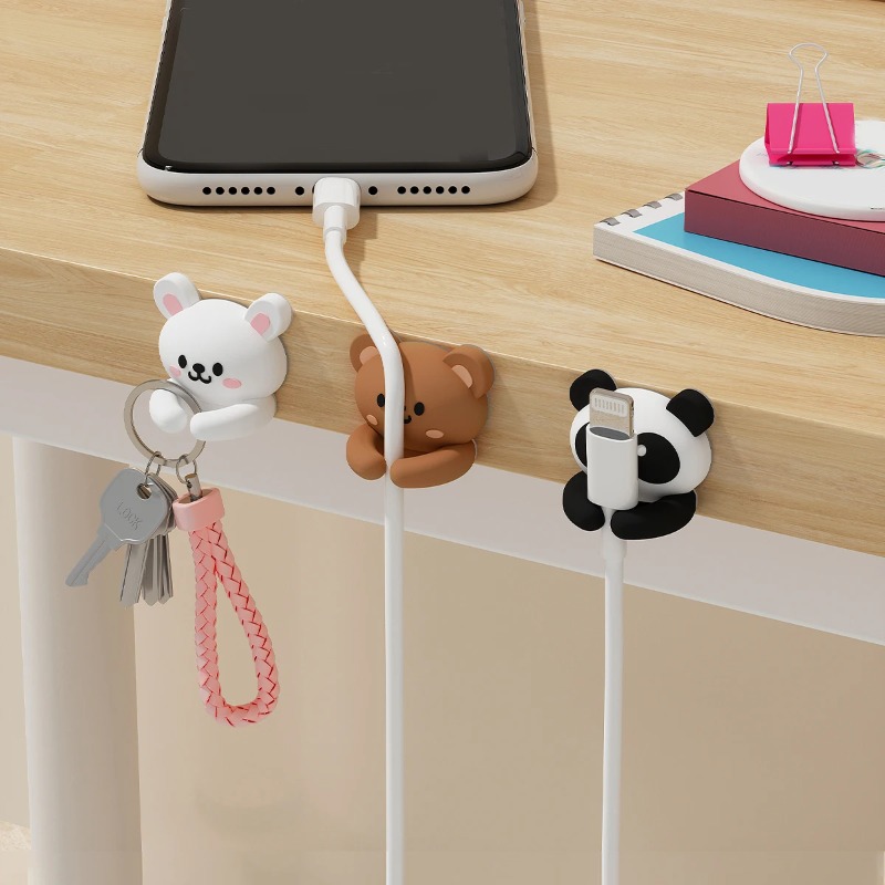 Cable Management Sleeve - Schattige cartoon bureaublad kabelorganizer, zelfklevende opwinder,