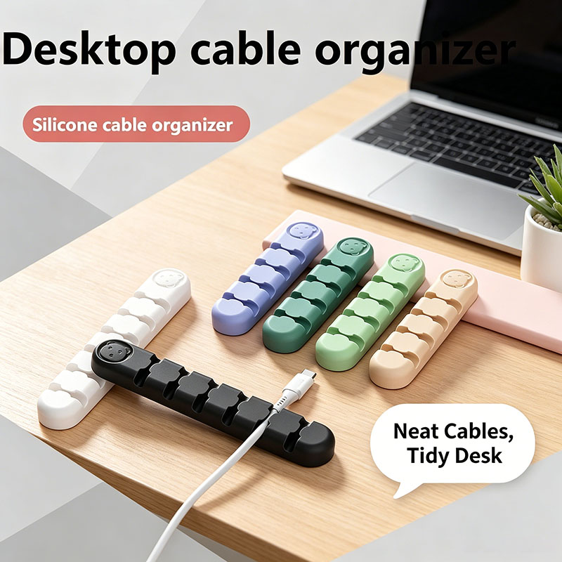 Cable Management Sleeve - Siliconen kabelorganizer, zelfklevende draadhouder, desktopkabelbeheerclip